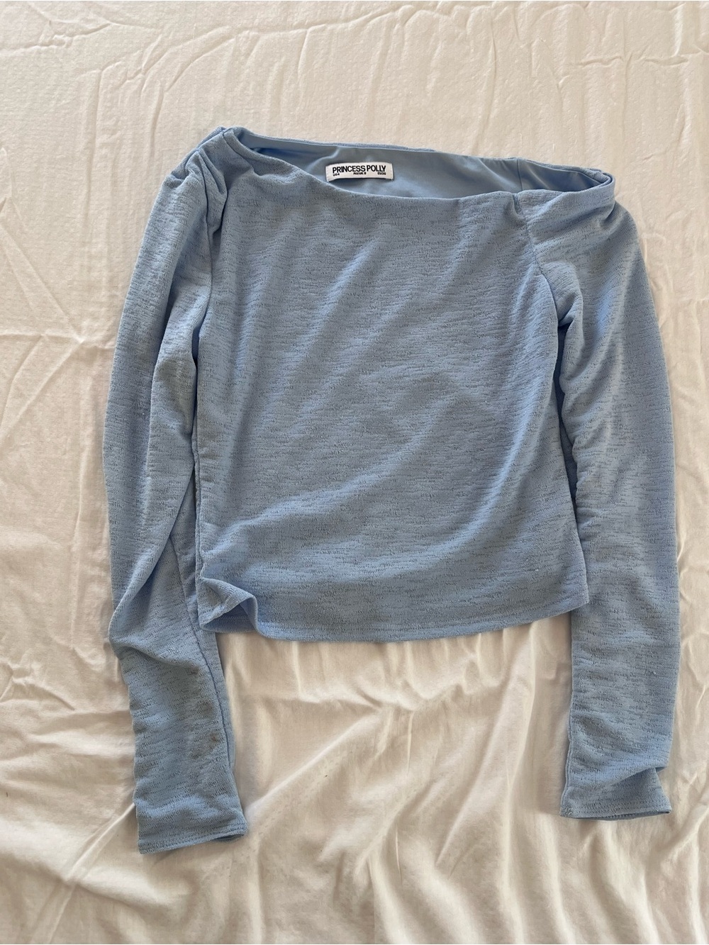 Princess Polly Powder Blue Long Sleeve Off-Shoulder Top